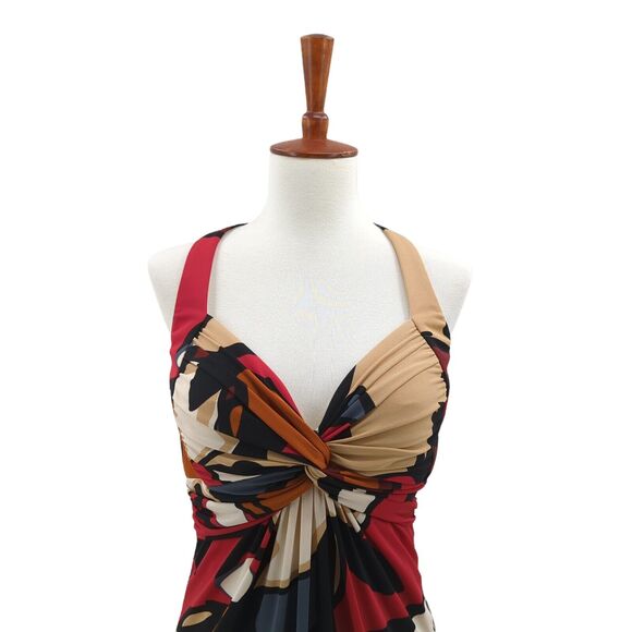 Cache Women 8 Dress Red Brown Halter Jersey Geometric Abstract Y2K VTG Vintage - Picture 2 of 9